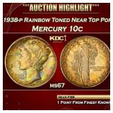 PCGS 1938-p Mercury Dime Rainbow Toned Near Top Po
