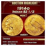 1914-d Gold Indian Quarter Eagle $2 1/2 ms64+ SEGS