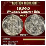 1934-d Walking Liberty Half Dollar 50c ms66+ SEGS