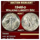 1946-d Walking Liberty Half Dollar 50c ms67+ SEGS