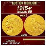 1915-p Gold Indian Half Eagle $5 ms63 USCG