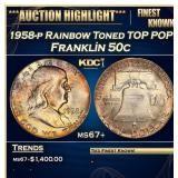 1958-p Franklin Half Dollar Rainbow Toned TOP POP!