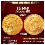 1914-s Gold Indian Half Eagle $5 ms63+ USCG