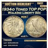 1934-d Walking Liberty Half Dollar Toned TOP POP!