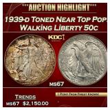 1939-d Walking Liberty Half Dollar Toned Near Top