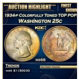 1934-p Washington Quarter Colorfully Toned TOP POP