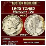 1942 Proof Mercury Dime Toned 10c pr68+ SEGS