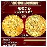 1907-d Gold Liberty Half Eagle $5 ms65+ SEGS