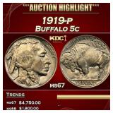 1919-p Buffalo Nickel 5c ms67 SEGS