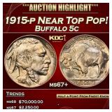 1915-p Buffalo Nickel Near Top Pop! 5c ms67+ SEGS