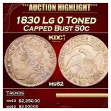 1830 Lg 0 Capped Bust Half Dollar Toned 50c ms62 U