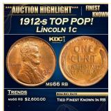 1912-s Lincoln Cent TOP POP! 1c ms66 rb SEGS