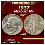 1937 Proof Mercury Dime 10c pr67 SEGS
