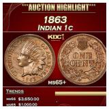 1863 Indian Cent 1c ms65+ SEGS