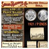 3- Uncirculated Peace Dollar 10 Coin Roll SEARS 19