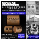 143- GIMBLES Unc Peace Dollar $1 Roll 10 Coin B Gr
