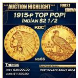 1915-p Gold Indian Quarter Eagle TOP POP! $2 1/2 m
