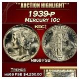 1939-p Mercury Dime 10c ms68 FSB SEGS