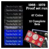 1968-1979 Proof Set Run 67 Coins 12 Complete Sets