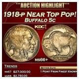 1918-p Buffalo Nickel Near Top Pop! 5c ms66+ SEGS