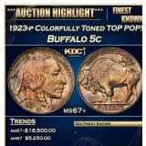 1923-p Buffalo Nickel Colorfully Toned TOP POP! 5c