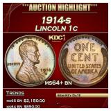 1914-s Lincoln Cent 1c ms64+ bn SEGS