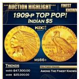 1909-p Gold Indian Half Eagle TOP POP! $5 ms66+ US
