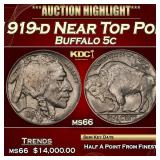 1919-d Buffalo Nickel Near Top Pop! 5c ms66 SEGS