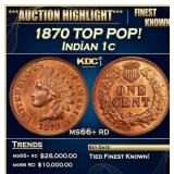 1870 Indian Cent TOP POP! 1c ms66+ rd SEGS