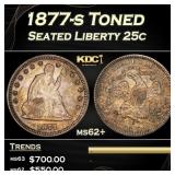 1877-s Seated Liberty Quarter Toned 25c ms62+ USCG