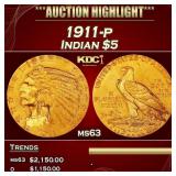 1911-p Gold Indian Half Eagle $5 ms63 USCG