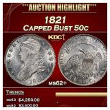 1821 Capped Bust Half Dollar 50c ms62+ USCG