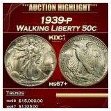 1939-p Walking Liberty Half Dollar 50c ms67+ SEGS