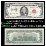1966 $100 Red Seal United States Note Grades au53