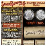 40- SEARS 20 Coin Morgan Silver Dollar $1 Roll Unc