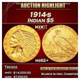 1914-s Gold Indian Half Eagle $5 ms62+ USCG