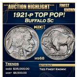 1921-p Buffalo Nickel TOP POP! 5c ms68 SEGS
