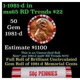 BU Shotgun Lincoln 1c roll, 1981-d 50 pcs Bank Wra