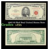1963 $5 Red Seal United States Note Grades vf++