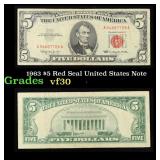 1963 $5 Red Seal United States Note Grades vf++