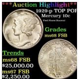 *Highlight* 1929-p Mercury Dime TOP POP! 10c ms68