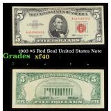 1963 $5 Red Seal United States Note Grades xf