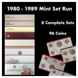 1980-1989 Mint Set Run 96 Coins 8 Complete Sets