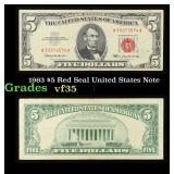 1963 $5 Red Seal United States Note Grades vf++