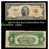 1953 $2 Red Seal United States Note Grades vf+