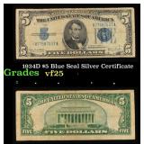 1934D $5 Blue Seal Silver Certificate Grades vf+