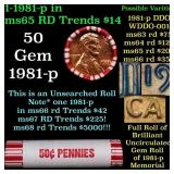 BU Shotgun Lincoln 1c roll, 1981-p 50 pcs Bank Wra