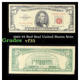 1963 $5 Red Seal United States Note Grades vf++