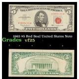 1963 $5 Red Seal United States Note Grades vf+