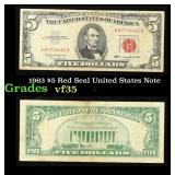 1963 $5 Red Seal United States Note Grades vf++